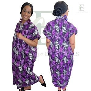 Elegant Purple & White Ankara Boubou Dress